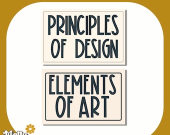 Regnbågsfärgade konstelement och designprinciper, rubriker, dekoration för konstklassrum, skylt för konstrum, element och principer, anslagstavla för konst
