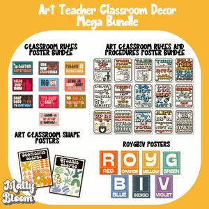 Art Classroom Decor Mega Bundle, Art Class Rules and Procedures, ROYGBIV Posters, Shape Posters