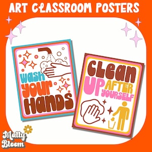 Art Classroom Rules and Procedure Poster Bundle, Art Classroom Decor,Wash Your Hands,Art Teacher Bulletin Board,Elementary Art,Middle School