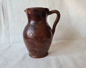 Vintage clay jug, Old clay vase, Wabi sabi, Wine pitcher, Broun pottery pot with handle, Farm house, Rustic Decor