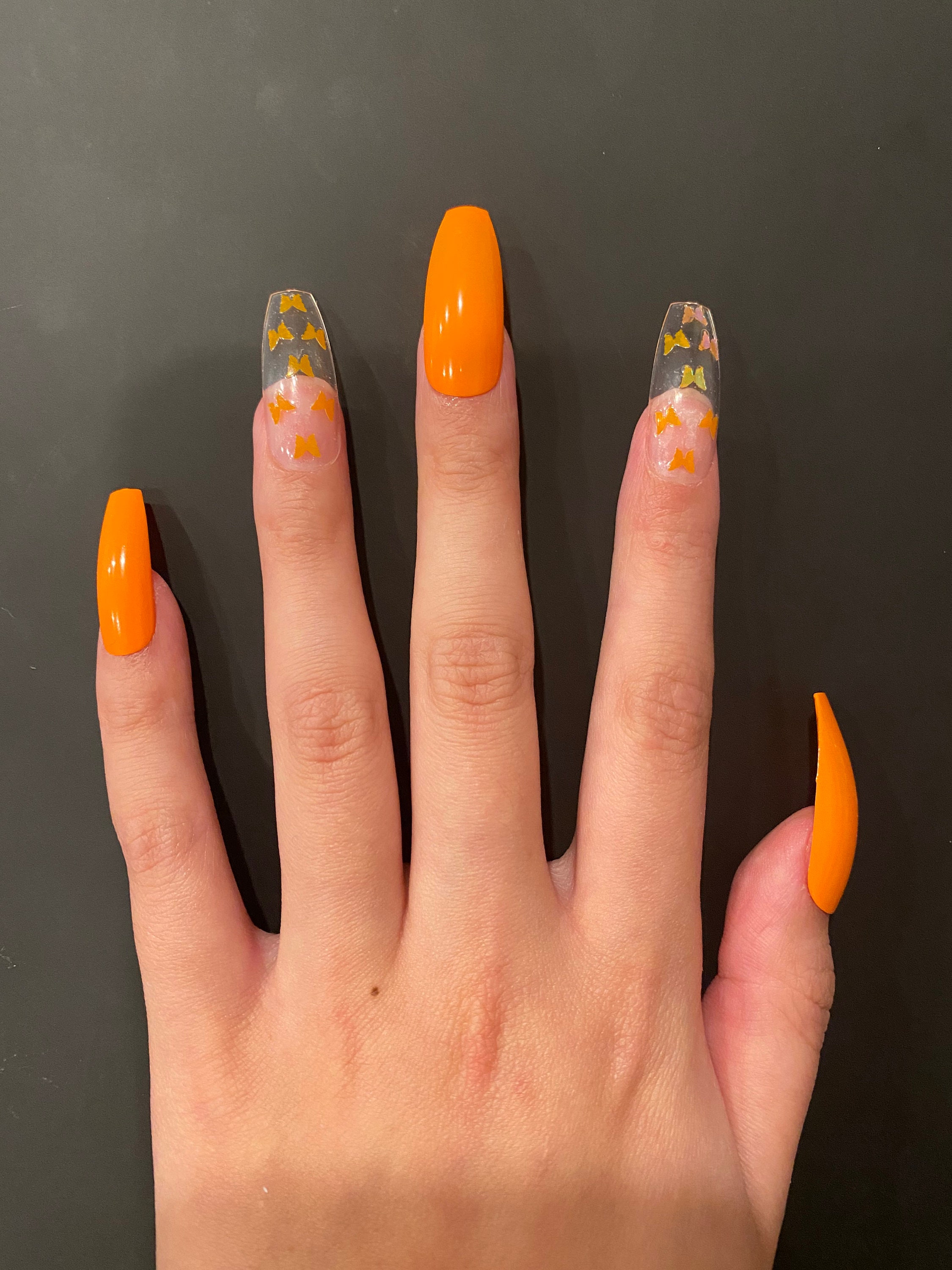 Press On Nails Orange Butterflies Etsy