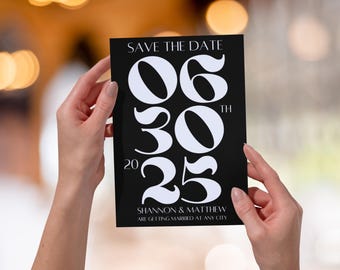 Modern Black and White Save the Date Template: Editable Canva Invitation (Digital Download)