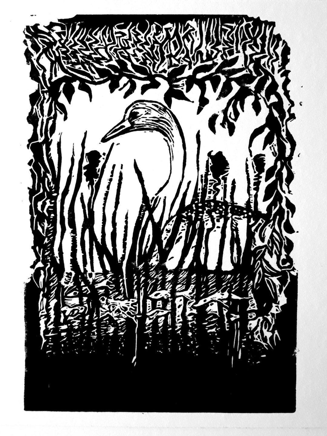 Swan Original Linocut Print Canal Hand Printed Wildlife - Etsy