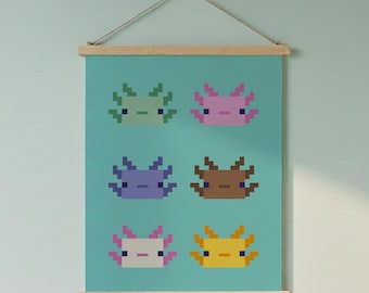 Póster de pared del juego Axolotl Mine Blox, impresión digital, decoración de pared, arte imprimible, impresiones descargables, arte digital, pixel art