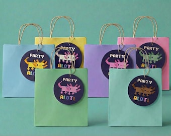 Etiquetas imprimibles para bolsas de fiesta temática de videojuegos con temática de videojuegos (Axolotl Pixel Gamer). Descarga digital.