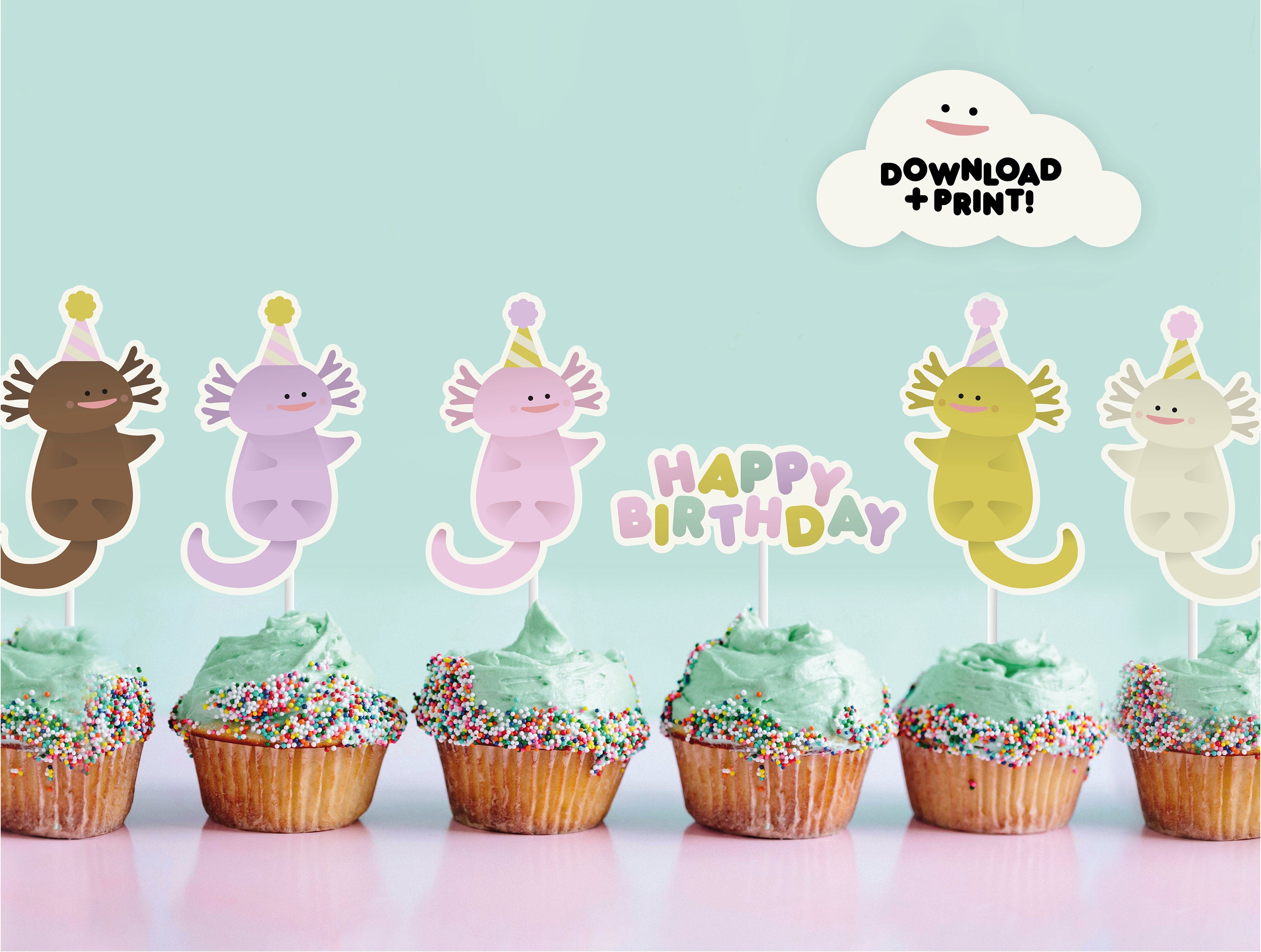 Axolotl Birthday Party Decorations Axolotl Cupcake Toppers Party
