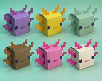 Caja de recuerdos para fiesta de Axolotl, caja de botín de cumpleaños para gamer de Pixel Mine Blox, plantilla imprimible, ecológica, bricolaje, descarga digital, fiesta infantil