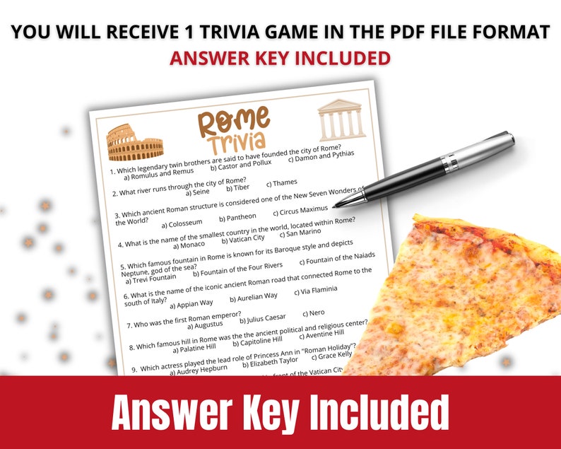 Rome Trivia Game,printable Pizza Game for Kids & Adults,italian ...