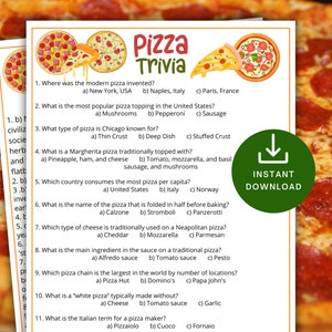 Pizza Trivia Game,Printable Pizza Game for Kids & Adults,Pizza Birthday Activity,Office Party Fun,Italian food Baby Shower,Dinner Party Idea