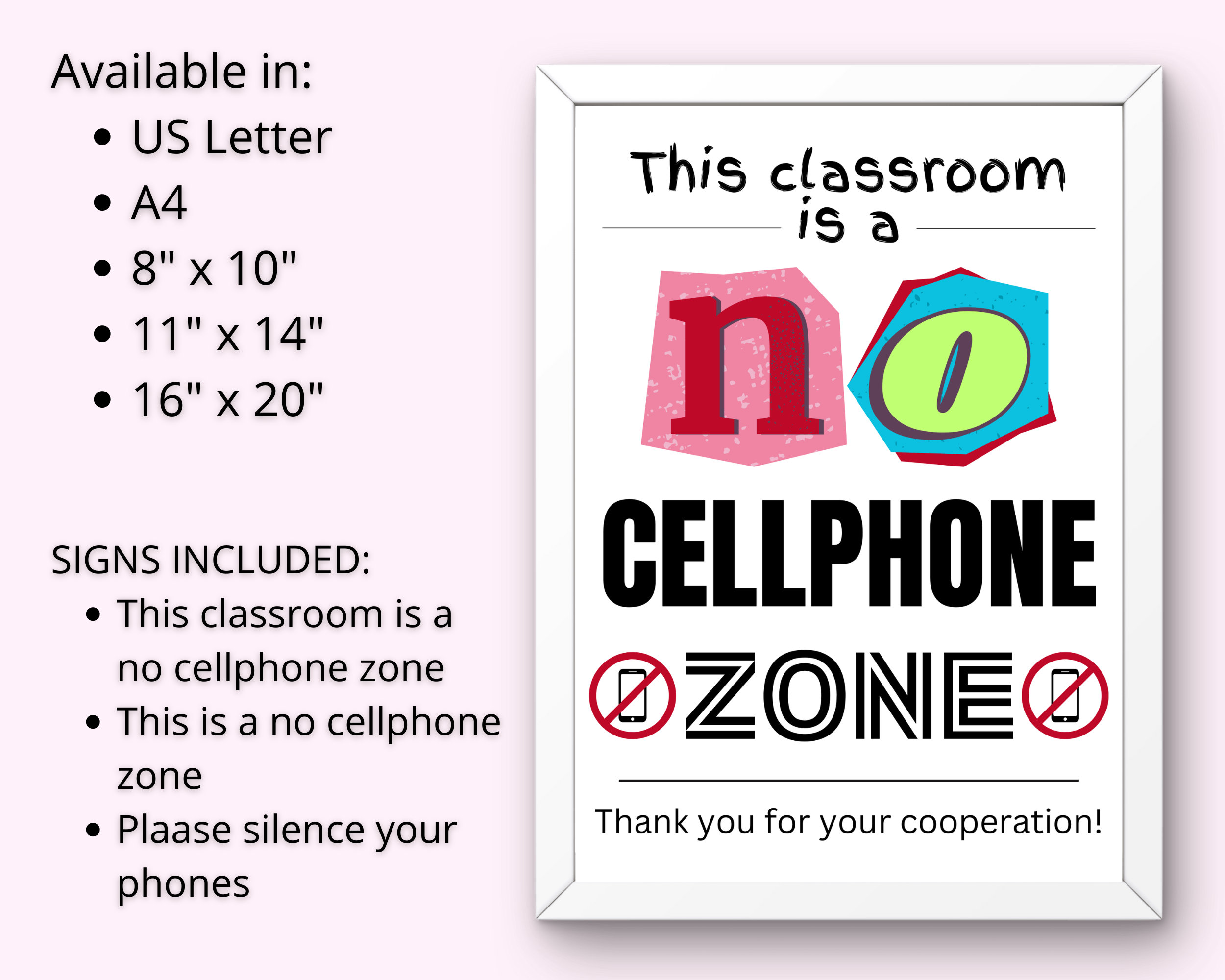 No Cellphones Allowed School Poster, No Phone Zone Sign, Classroom ...