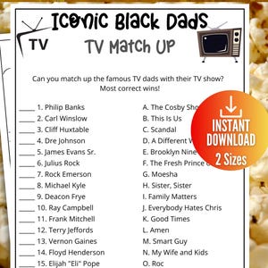 Kultiges Black Dad TV-Trivia-Spiel, afroamerikanisches Fernsehquiz, schwarze Kultur-Trivia, schwarzer Geschichtsmonat, Familienspielabend, Filmabend