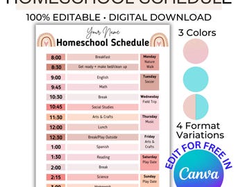 EDITABLE Daily Homeschool Schedule, Childcare Daily Routine, Daily routine Canva Template,Home School Student Teacher Schedule, Daily Weekly