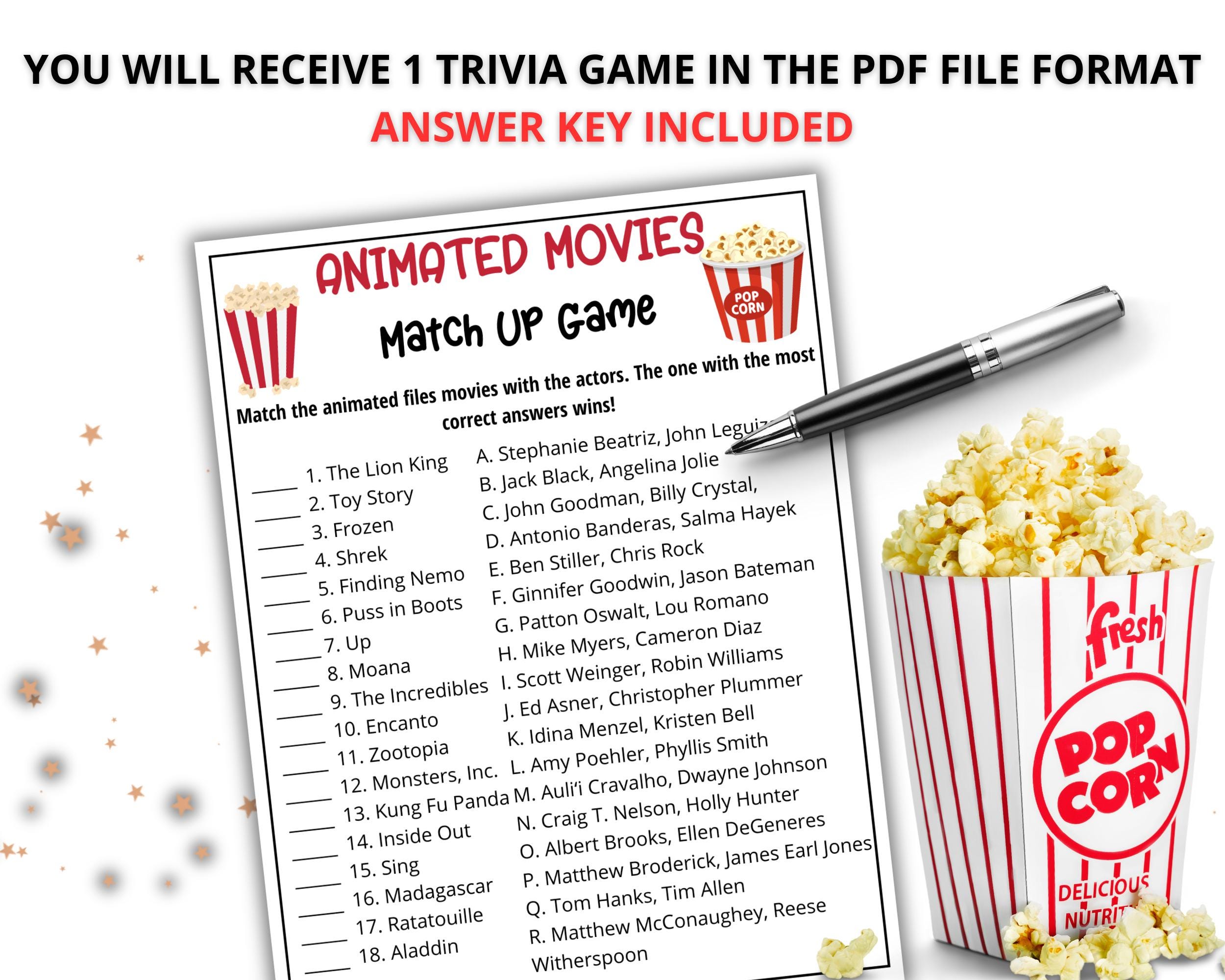 Animated Movie Trivia Game, Animated Cartoon Party Game, Film Trivia ...