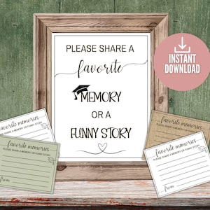 Tarjetas de recuerdo para reunión de clase, recuerdos y deseos de graduación, comparte tu historia favorita, letreros y tarjetas imprimibles, letrero de celebración de graduación