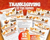 Thanksgiving Game Bundle, Fall Trivia Games, 52 Fun Printable Games for adults and kids, Friendsgiving Games,Thanksgiving Family Activities