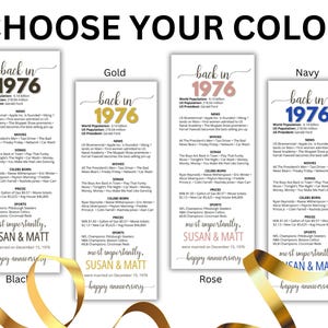 50th Anniversary Place Cards, Editable 50th Married in 1976 Party Decorations, 1976 Table Cards, Anniversary Gift, Back in 1976 News image 2