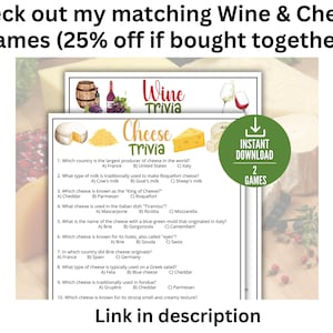 Wine Trivia Game, Printable Wine &amp; Cheese Party Game for Adults, Wine ...