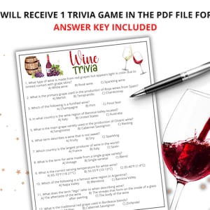 Wine Trivia Game, Printable Wine &amp; Cheese Party Game for Adults, Wine ...