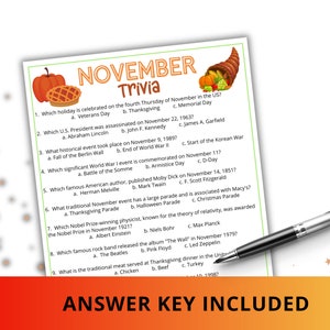 November Trivia Game, Fall Season Game, Autumn Party Game, Monthly Fall ...