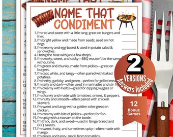 Name that Condiment Game, BBQ Trivia Game,Barbecue Game for Kids & Adults,BBQ Baby Shower Activity,Office Party,July 4th,Summer Grill trivia