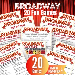 Broadway Trivia-spelpaket, Musikalteaterquizfest, Broadway Show-citattrivia, Familjespelskväll, Familjefilmkväll, Prisutdelningsfest