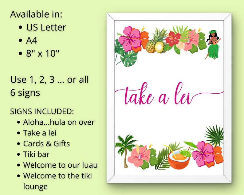 Hula Lessons Signs Hawaiian Luau Signs, Kids Tropical Birthday Party, Hawaiian Baby Shower ...