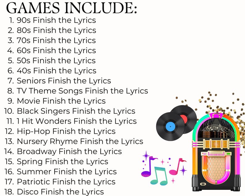 Finish the Lyrics Trivia Game Bundle,90s 80s 70s 60s 50s 40s Music Games for Kids Teens Adults &Seniors,Memory for Seniors,Song Trivia Party imagen 10