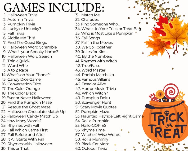 Halloween Games, Halloween Party Game Bundle, Classroom Halloween Activity, 60 Fun Printable Halloween Games for Adults, Teens and Kids image 7