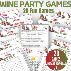 Wine Party Game Bundle,Printable Wine & Cheese Trivia Games for Adults,Wine Tasting Party Icebreaker,Office Party Fun,Bridal Shower Activity