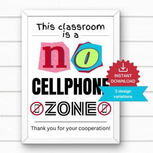 No Cellphones Allowed School Poster, No Phone Zone Sign, Classroom Management Decor, Class Poster,Please silence your phone,Back to School