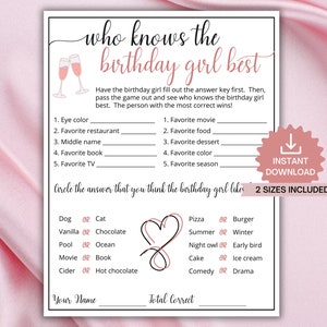 Who Knows The Birthday Girl Best, How well do you know the Birthday Girl, Birthday Quiz Activity, Printable Birthday Game Icebreaker