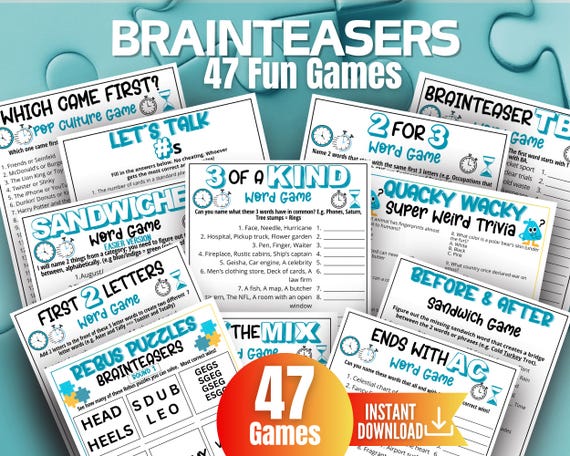 Brainteaser Trivia Game Bundle, Word Puzzle Games,Weird Trivia, Rebus Puzzles,Games for Teens Adults & Seniors,Memory and Fast Thinking Quiz