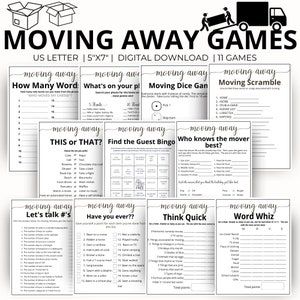 Jeux de société Going Away - Bundle fête d'adieu, jeux à imprimer pour déménagement, bon voyage, cadeau de déménagement, 11 jeux amusants pour adultes et enfants