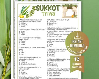 Sukkot Trivia Game, High Holidays Game, Autumn Sukkas Trivia,Jewish Games,Fall Holiday Games,Family Game Night,Sunday School Bible Lesson