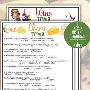 Wine and Cheese Trivia Game, Printable Cheese & Wine Party Game for Adults, Wine Tasting Party Icebreaker, Office Party Fun, Girls Night Out
