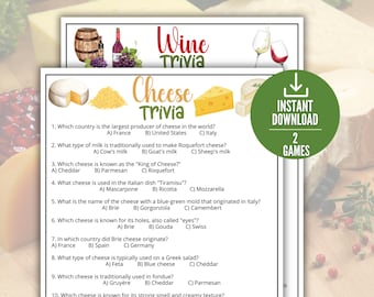 Jogo de Perguntas e Respostas sobre Vinhos e Queijos, Jogo Imprimível para Festa de Vinhos e Queijos para Adultos, Quebra-Gelo para Degustação de Vinhos, Diversão em Festas no Escritório, Noite das Meninas