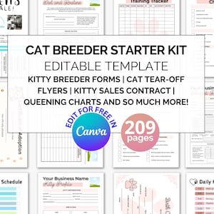 Editable Kitten Breeder Starter Kit Templates, Cat Contract for Breeders, Kitty Health Forms,Cat Vaccines,Canva Templates for cat businesses