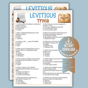 Jogo de perguntas e respostas sobre Levítico para crianças, jogos bíblicos para escola dominical, atividade do Antigo Testamento, jogo do livro de Levítico para a igreja, lição bíblica para ensino domiciliar BB1