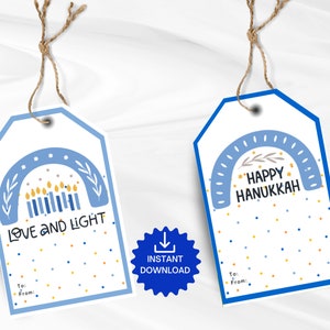 Happy Hanukkah Gift Tags, Printable Chanukah Tag, Gelt Favor Tags, Holiday Present Tag, Gift Labels, Hanukkah Boho Rainbow, INSTANT DOWNLOAD