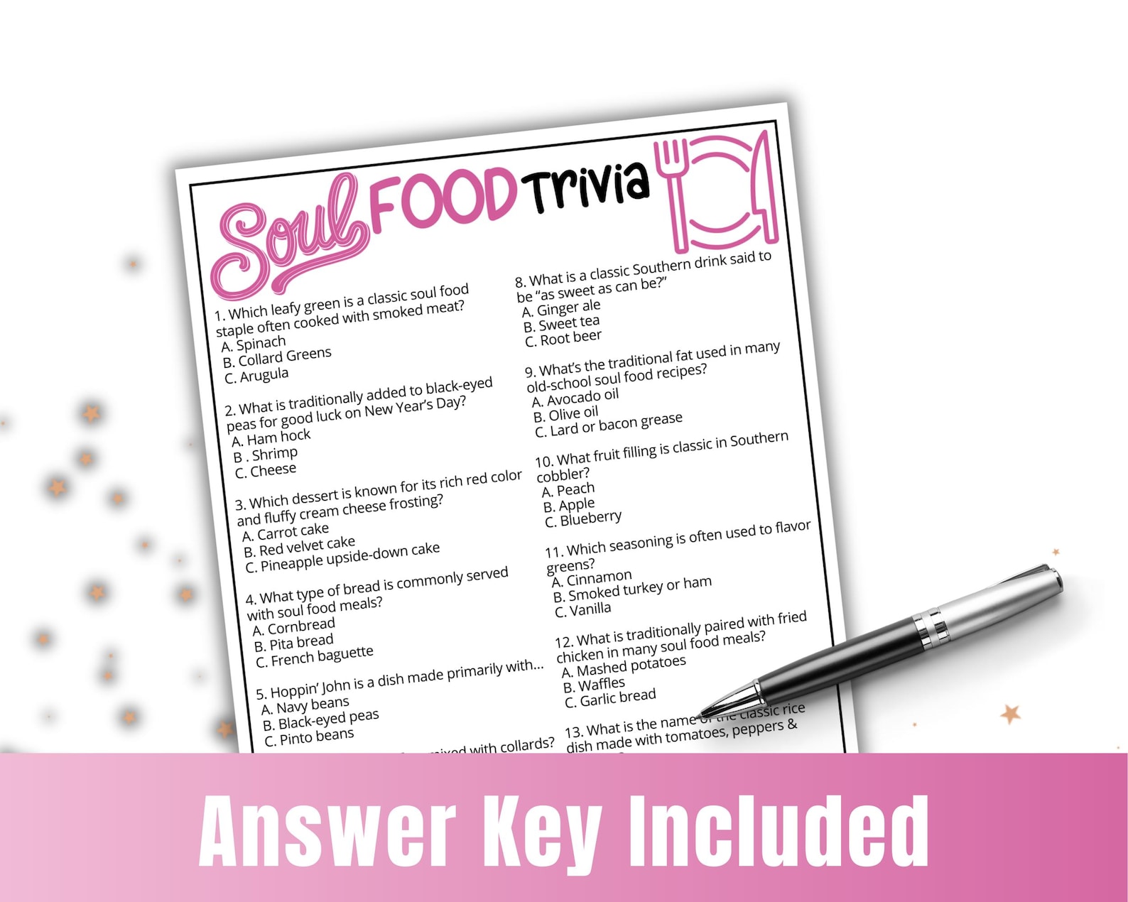 Southern Trivia Soul Food Trivia Game, African American Games, Southern Cooking Quiz ...