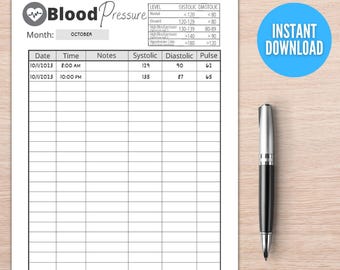 Blood Pressure Log Editable Printable, Blood Pressure Tracker, Medical Tracker, BP Tracker, Daily Blood Pressure Chart, Hypertension H001
