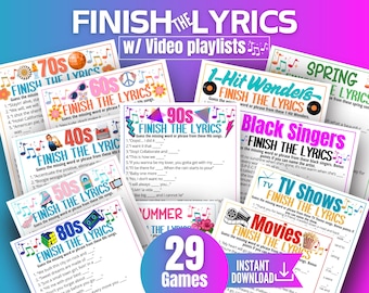 Finish the Lyrics Trivia Game Bundle,90s 80s 70s 60s 50s 40s Music Games for Kids Teens Adults &Seniors,Memory for Seniors,Song Trivia Party