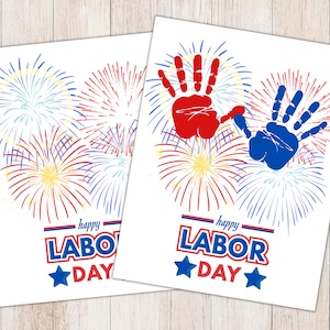 Impronta della mano per il Labor Day, fuochi d'artificio, attività patriottica, impronta della mano come ricordo, PDF stampabile per insegnanti e asili nido