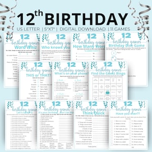 12th Birthday Party Games Aqua, Born in 2013 Game Bundle, Twelfth Birthday Games, Tween Activities for a 12-Year-Old Girl&#39;s Birthday