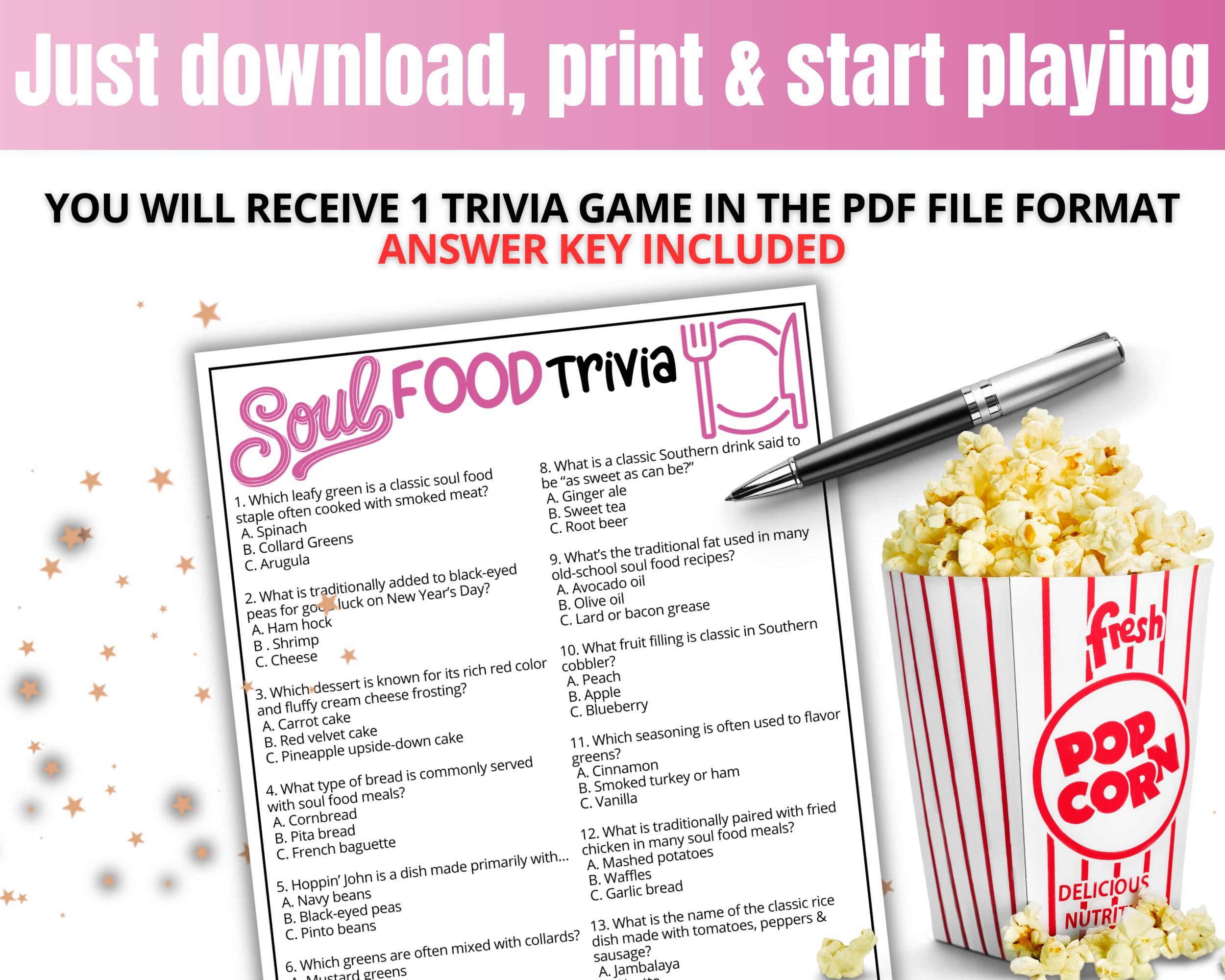 Southern Trivia Soul Food Trivia Game, African American Games, Southern Cooking Quiz ...