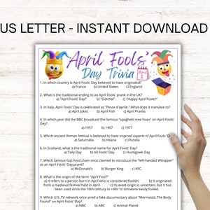 April Fools' Day Trivia, Printable Multiple Choice April Fools' Day ...