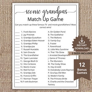 Iconic Grandpa Trivia Game,Printable Grandparents Day Game,Famous TV & movie Grandfather Quiz,Grandpa&#39;s Birthday Game,Grandkid questionnaire