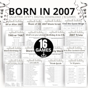 Giochi per feste di 18 anni, gioco "Nato nel 2007", giochi di compleanno del 2007, regalo di gioco per 18 anni, quiz a quiz del 2007, gioco sulla cultura pop del 2007