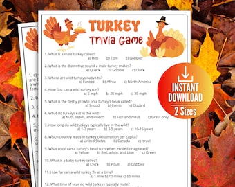 Turkey Trivia Game, Thanksgiving Party Game, Fall Trivia Game, Friendsgiving Family Trivia Game for kids and adults,Printable Classroom Game