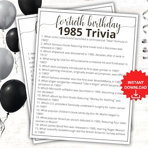 1985 Trivia Game, 40th Birthday Party Games, Born in 1985 Game, 1985 Birthday Games, 40th Birthday Games